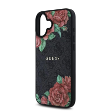 Guess 4G PU bőrtok virágmintás iPhone 16 fekete-mintás tok és táska