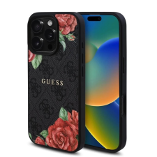 Guess 4G PU bőrtok virágmintás iPhone 16 Pro fekete-mintás tok és táska
