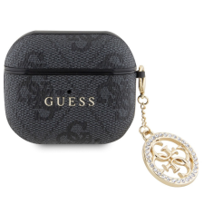 Guess 4G Script PC/PU Charm Apple AirPods 3 tok, fekete fülhallgató, fejhallgató tok