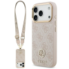 Guess 4G Strass Logo & Big Strap Metal Buttons Apple iPhone 17 Pro Max MagSafe tok csukló / nyakpánttal, rózsaszín