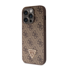 Guess 4G Strass Triangle Metal Logo tok, iPhone 15 Pro, barna tok és táska