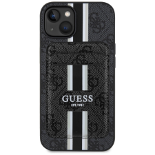 Guess 4G Stripes iPhone 15 MagSafe hátlap tok kártyatartóval, fekete tok és táska