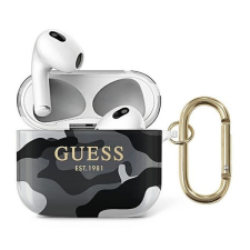 Guess Camo Collection Apple AirPods 3 tok, fekete fülhallgató, fejhallgató tok