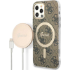 Guess CG MOBILE GUESS 4G műanyag telefonvédő (textil hátlap, MagSafe + wireless töltő, 15W) BARNA Apple iPhone 12 / iPhone 12 Pro (GUBPP12MH4EACSW) (GUBPP12MH4EACSW)