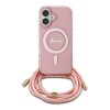 Guess Crossbody Cord Script iPhone 16 MagSafe hátlap tok karpánttal, rózsaszín GUHMP16SHCTSGNSP