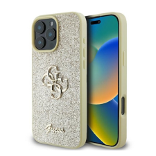 Guess Fixed Glitter Big 4G iPhone 16 Pro kemény hátlap tok, arany GUHCP16LHG4SGD tok és táska