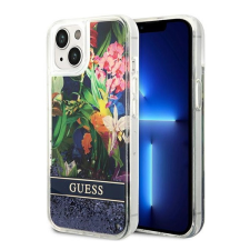 Guess Flower Liquid Glitter Apple iPhone 14 Plus hátlap tok, kék tok és táska