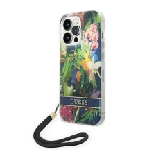 Guess Flower Strap Apple iPhone 14 Pro hátlap tok kék (GUOHCP14LHFLSB) (GUOHCP14LHFLSB) tok és táska