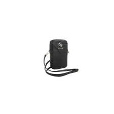 Guess Grained 4G Metal Logo fekete cipzáras PU telefon táska tok és táska