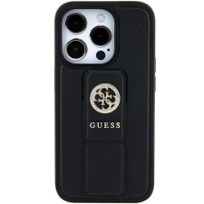 Guess Grip Stand 4G Saffiano Strass tok iPhone 15 - fekete tok és táska