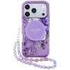 Guess Guess IML Flowers Pearl Strap Apple iPhone 18 Pro Max / 17 Pro Max tok karpánttal, MagSafe, virágminta, lila