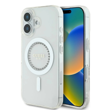 Guess Guess IML Rhinestones Ring MagSafe tok iPhone 16 készülékhez fehér tok és táska