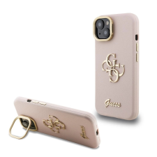 Guess Guess PU Grained 4G Logo állványos kamerakeretes tok iPhone 15 készülékhez rózsaszín tok és táska