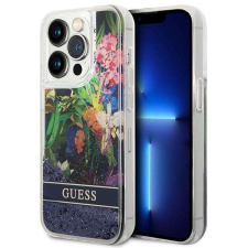 Guess GUHCP14LLFLSB iPhone 14 Pro 6,1" kék keménytok Flower Liquid Glitter tok és táska