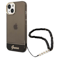 Guess GUHCP14SHGCOHK iPhone 14 6,1" fekete áttetsző keménytok gyöngyház szíjjal tok és táska