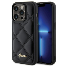 Guess GUHCP15LPSQQSQSK iPhone 15 Pro 6.1" fekete keménytok steppelt fém logóval tok és táska