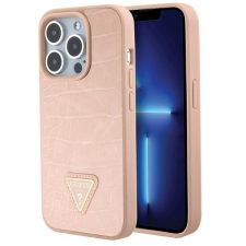 Guess GUHCP15XPCRTHCP iPhone 15 Pro Max rózsaszín keménytok kroko háromszög fém logó tok és táska