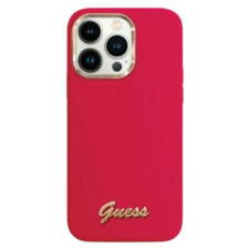 Guess GUHCP16LSMBSLM Silicone Script Metal Logo keménytok iPhone 16 Pro - piros tok és táska