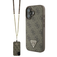 Guess GUHCP16SP4TDSCPW Leather Metal Logo Strass Crossbody keménytok iPhone 16 - barna tok és táska