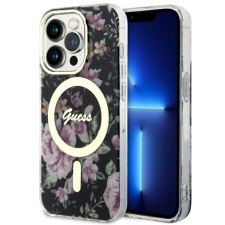 Guess GUHMP14LHCFWSK iPhone 14 Pro 6.1" fekete keménytok Flower MagSafe virág tok és táska