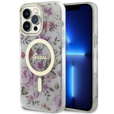Guess GUHMP14LHCFWST iPhone 14 Pro 6.1" átlátszó keménytok Virág MagSafe tok és táska