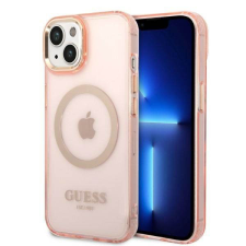 Guess GUHMP14SHTCMP iPhone 14 6,1&quot; rózsaszín áttetsző Magsafe keménytok arany kontúrral tok és táska