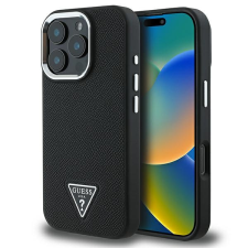 Guess GUHMP16LPGTSPSK Grained Triangle MagSafe keménytok iPhone 16 Pro - fekete tok és táska