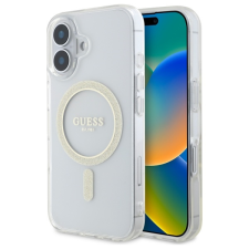 Guess GUHMP16MHFGERET IML Glitter Circle MagSafe-kompatibilis keménytok iPhone 16 Plus - átlátszó tok és táska
