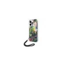 Guess GUOHCP14LHFLSB iPhone 14 Pro 6,1" kék virágos keménytok szíjjal tok és táska