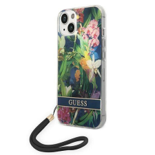 Guess GUOHCP14SHFLSB iPhone 14 6,1" kék virágos keménytok szíjjal tok és táska