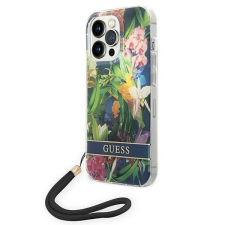Guess GUOHCP14XHFLSB iPhone 14 Pro Max 6,7" kék virágos keménytok szíjjal tok és táska