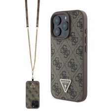Guess Hátlaptok + nyakbaakasztó pánt iPhone 16 Pro barna tok és táska
