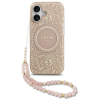 Guess IML Flowers Allover Strap Apple iPhone 17 MagSafe hátlap tok karpánttal, rózsaszín