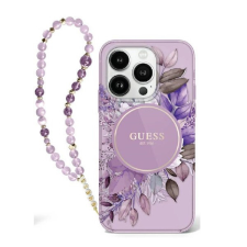 Guess IML Flowers iPhone 16 Pro Max kemény hátlap tok karpánttal, lila GUHMP16XHFWBRCESU tok és táska