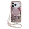 Guess IML Flowers Strap Apple iPhone 17 Pro MagSafe hátlap tok karpánttal, rózsaszín