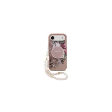 Guess IML Flowers Strap Apple iPhone Air (2025) MagSafe hátlap tok karpánttal, rózsaszín tok és táska