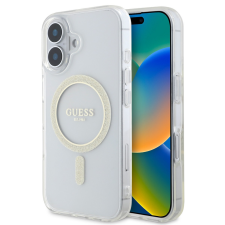 Guess IML Glitter Ring Apple iPhone 16 Plus Magsafe kompatibilis hátlap tok, átlátszó tok és táska