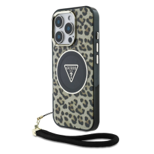 Guess IML Leopard Triangle Logo Strap iPhone 16 Pro MagSafe hátlap tok, barna tok és táska