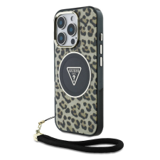 Guess IML Leopard Triangle Logo Strap iPhone 16 Pro MagSafe hátlap tok, barna tok és táska