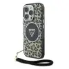 Guess IML Leopard Triangle Logo Strap iPhone 16 Pro MagSafe hátlap tok, barna