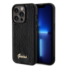 Guess iPhone 14 Pro Max tok, Guess Sequin Script Logo - fekete tok és táska