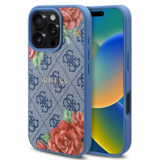 Guess IPhone 16 Pro tok - Guess Hardcase 4G Flower Print MagSafe (GUHMP16LP4ROPEMCB) - kék tok és táska