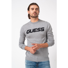 Guess JEANS, Finom kötésű gyapjúkeverék pulóver logóval, szürke melanzs, 2XL