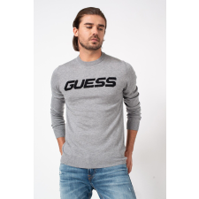 Guess JEANS, Finom kötésű gyapjúkeverék pulóver logóval, szürke melanzs, M férfi pulóver, kardigán