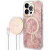 Guess Jungle MagSafe Apple iPhone 14 Pro hátlap tok, pink + MagSafe töltő (GUE002578)