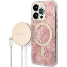 Guess Jungle MagSafe Apple iPhone 14 Pro hátlap tok, pink + MagSafe töltő (GUE002578) tok és táska