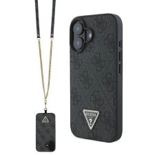 Guess Leather Metal Logo Strass Crossbody tok iPhone 16 - fekete tok és táska