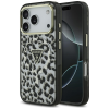 Guess Leopard Glitter Apple iPhone 17 Pro csillámos hátlap tok kameravédő peremmel, MagSafe, fekete