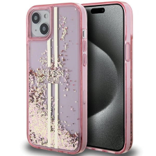 Guess Liquid Glitter arany csíkos tok iPhone 15 Plus / 14 Plus - rózsaszín tok és táska