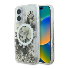 Guess Liquid Glitter Flower iPhone 16 MagSafe kemény hátlap tok, bézs GUHMP16SLFMWTE tok és táska